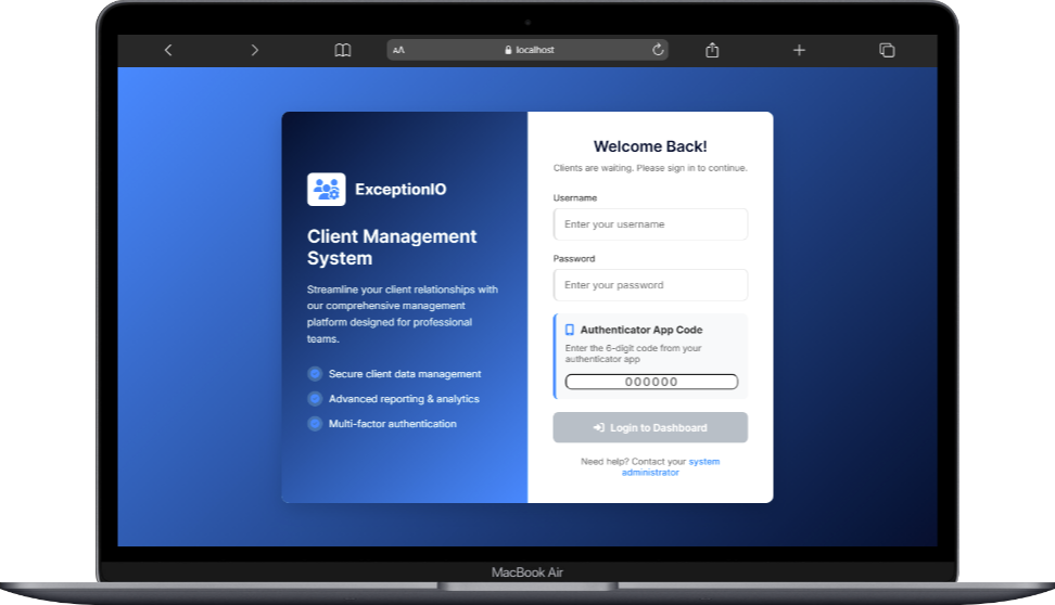 ExceptionIO Internal CMS Dashboard
